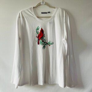 Jason Maxwell Womens Arctic White Cardinal Bird Print Embellished Top Size XL